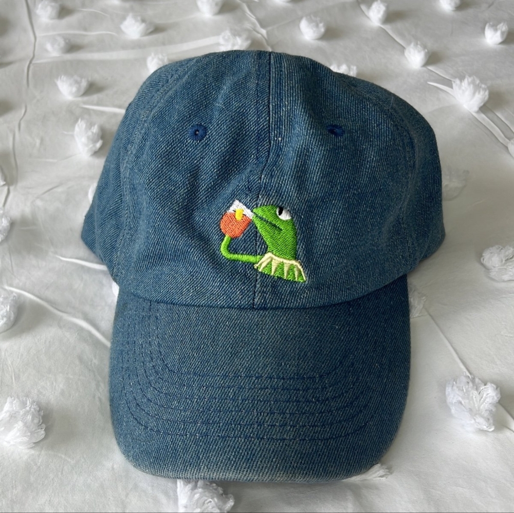 Vintage Kermit the Frog Tea Drinking Hat Denim